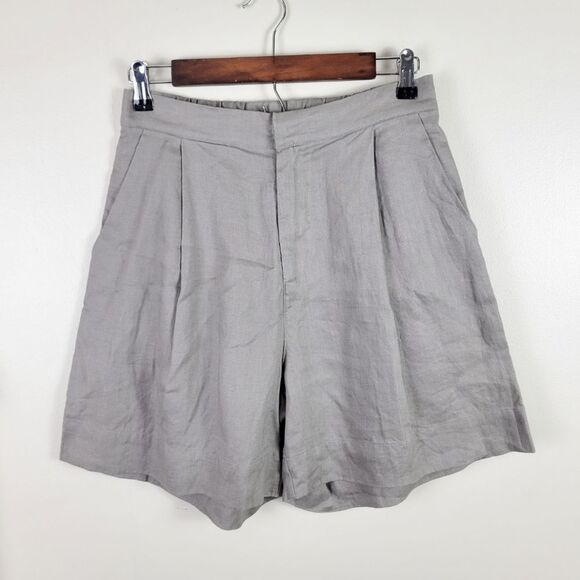 Neuflora Pants - Neuflora Linen Gray Pleated Shorts